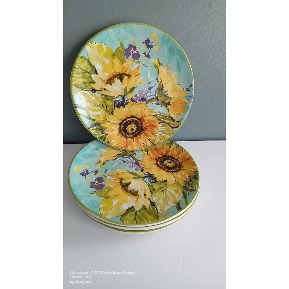 Certified International Sunflower Accent Plates Set of 4 Floral‎